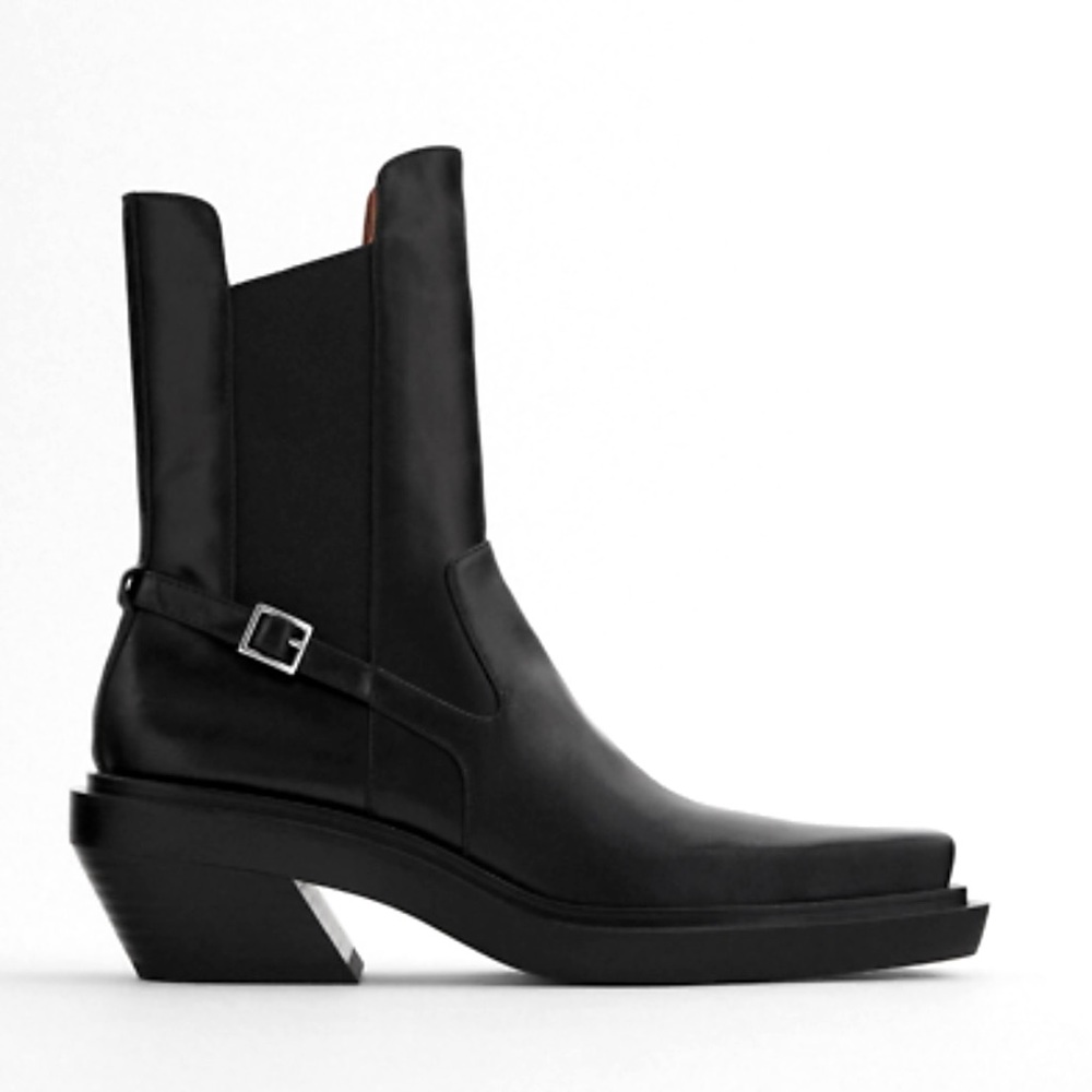 NWT ZARA SQUARE TOED HIGH HEEL LEATHER ANKLE BOOTS